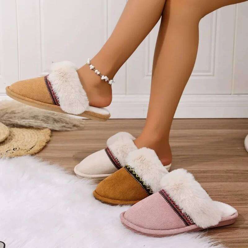 Winter 2025 new warm for women fluffy suede home slippers comfortable indoor anti slip outdoor cotton shoes