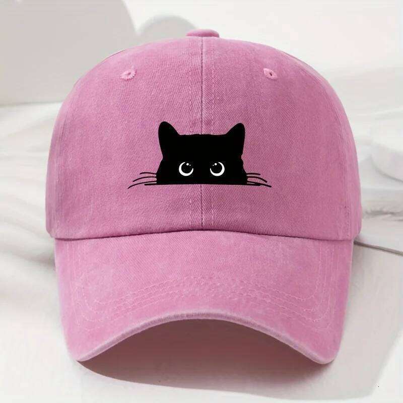 Black cat printed baseball cap retro men's and women's fashionable outdoor hat with adjustable eaves suitable for sports fishing Y260304