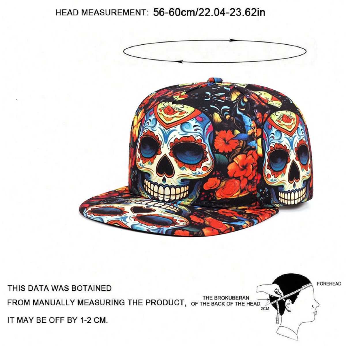 2025 New Printed Zombie Skull Flower Flat Edge Hat Trendy Hip Hop Hat Baseball Hat Outdoor Leisure Sports Sunshade Hat Unisex S260306