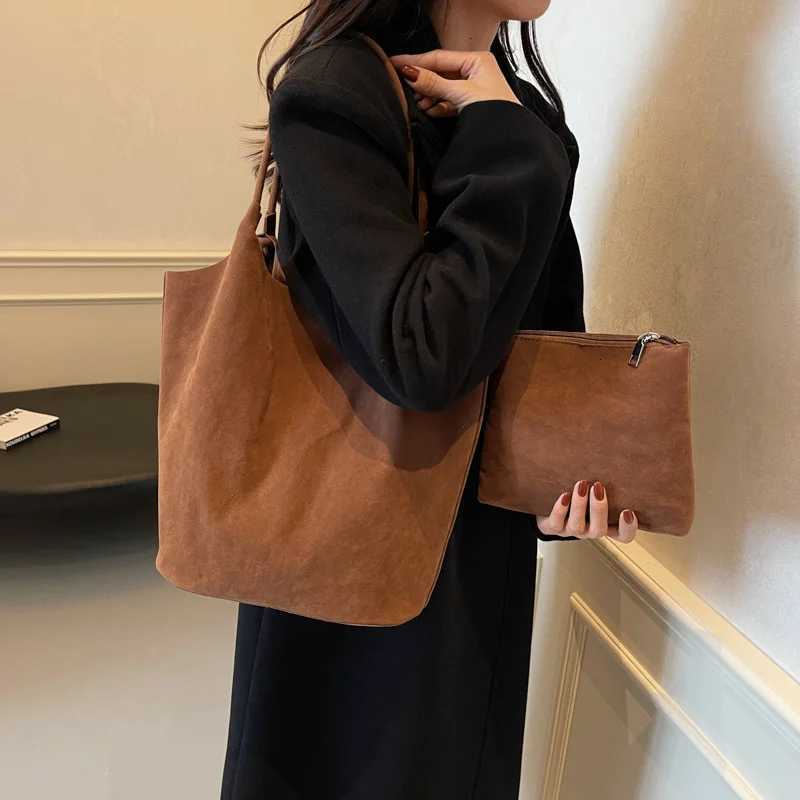 Suede Tote Bag For Women Textured Solid Casual Commuting Shoulder Bags Autumn Winter Large Capacity Shopping Handbags H260306