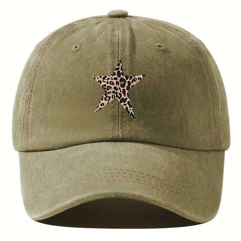 Retro imitation baseball cap with leopard print star design for leisure outdoor travel, fishing, and hiking Y260304