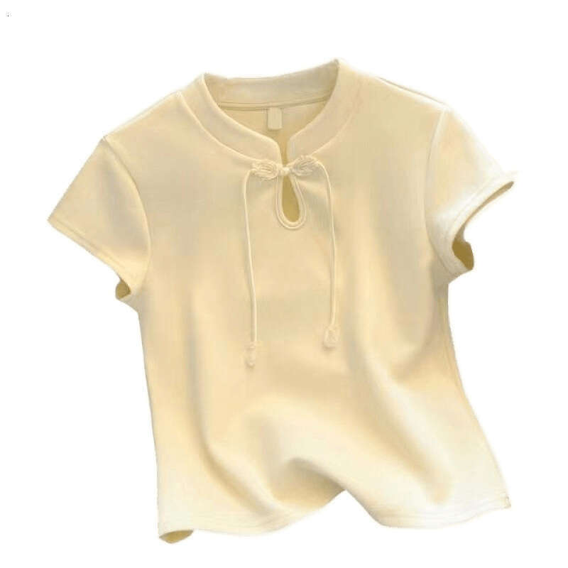 2026 Summer New Women Short Sleeve Pullover T-shirt Female Short Solid Color Tops Tees Ladies Stand Collar Casual T Shirts New Chinese Style