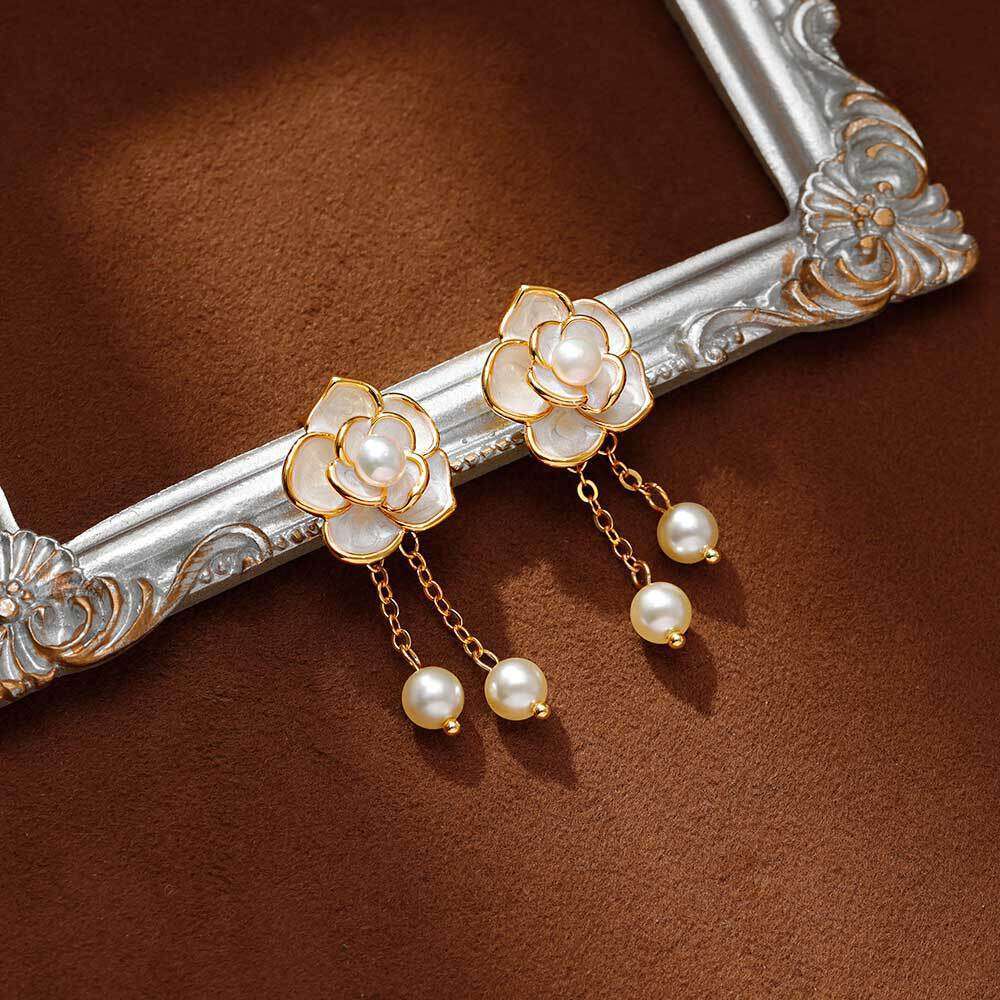 Camellia Earrings For Women 2025 New Trendy High-end Floral Stud Earrings Light Luxury Niche Design Pearl Earrings