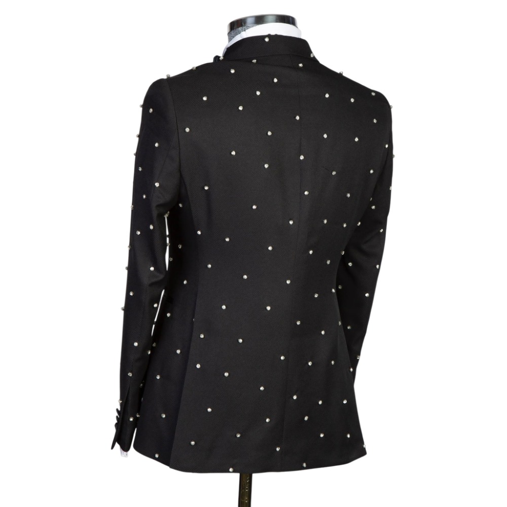 Modern Men Suits Crystal Peaked Lapel 2 Pieces Tailor-Made Rhinestone Jacket Blazer Double Breasted Groom Party Customized Coat Pants Plus Size