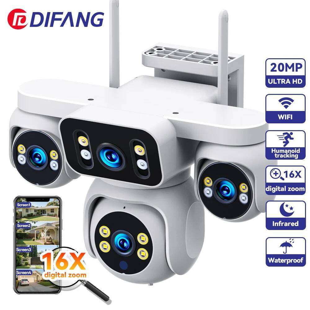 DIFANG 10K 20MP Screens 12X Zoom CCTV Surveillance Outdoor Waterproof Four Lens Home WiFi Security Camera 26W0306
