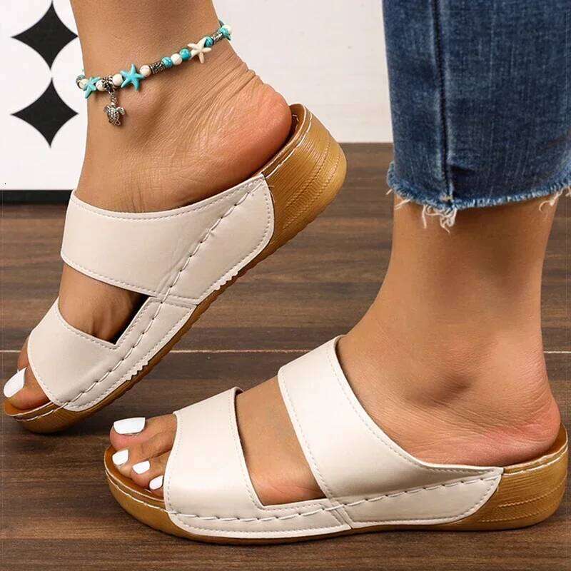 Women's Casual With Heels Shoes Women Low Platform Sandals Indoor Outdoor Slippers Heeled Summer Footwear
