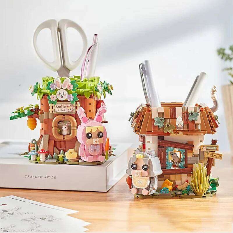 Creative Pen Holder Model Building Block DIY Tree Trunk House Assembled Ornaments Toys Gifts for Adults and Children Z260306
