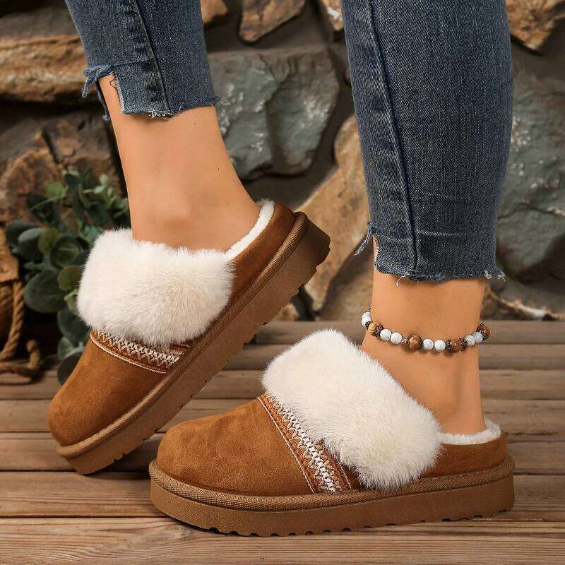 2025 Winter New Warm Women's Dragging Retro Fashion Cotton Shoes Comfortable Round Head Rubber Sole