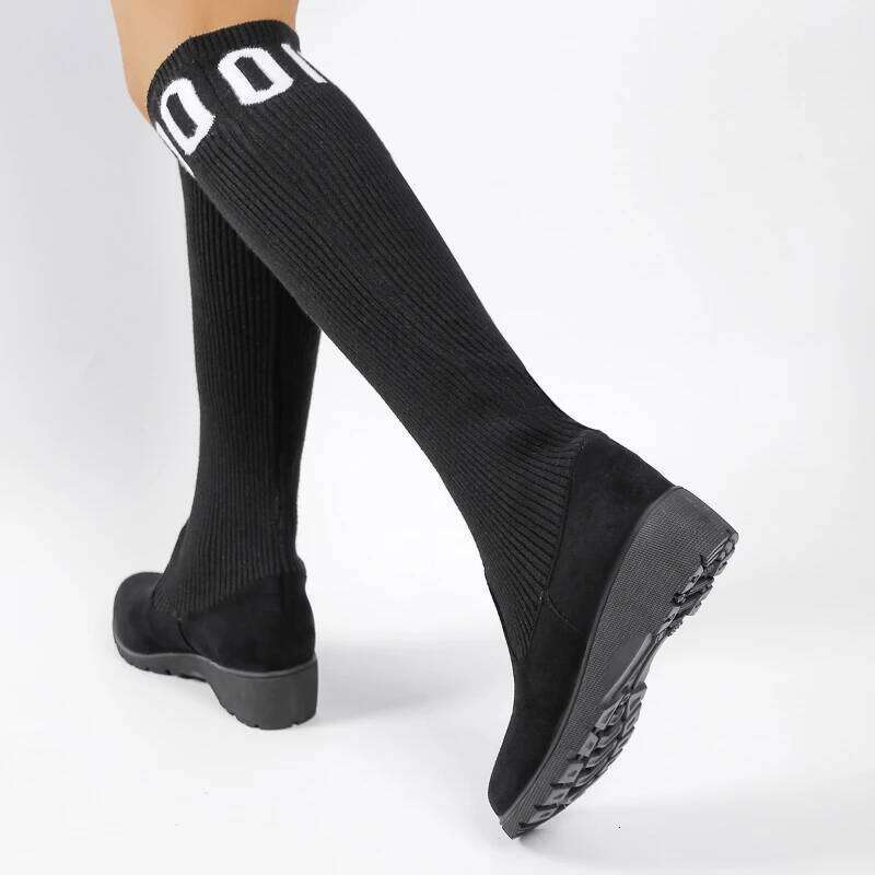 2025 Autumn New Women's Knitted Long Elastic Knee Fashion Letter Printed Socks Boots