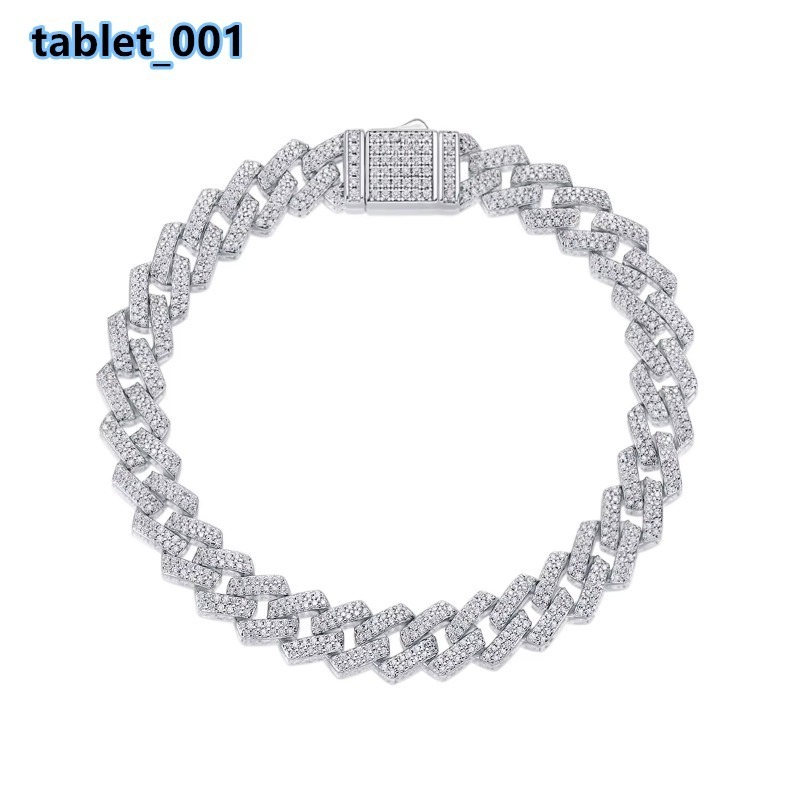 New Hip-hop Cuban Chain Diamond Moissanite Bracelet Mens Jewelry Cuban Gold Chain European and American S925 Sterling Silver