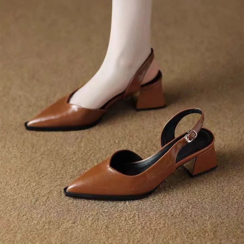 High Heels Sandals Woman Pointed Toe Heeled Shoes Shallow Summer Trend Loafers Slingback Shoes Elegant Dress Pumps Mujer 260303