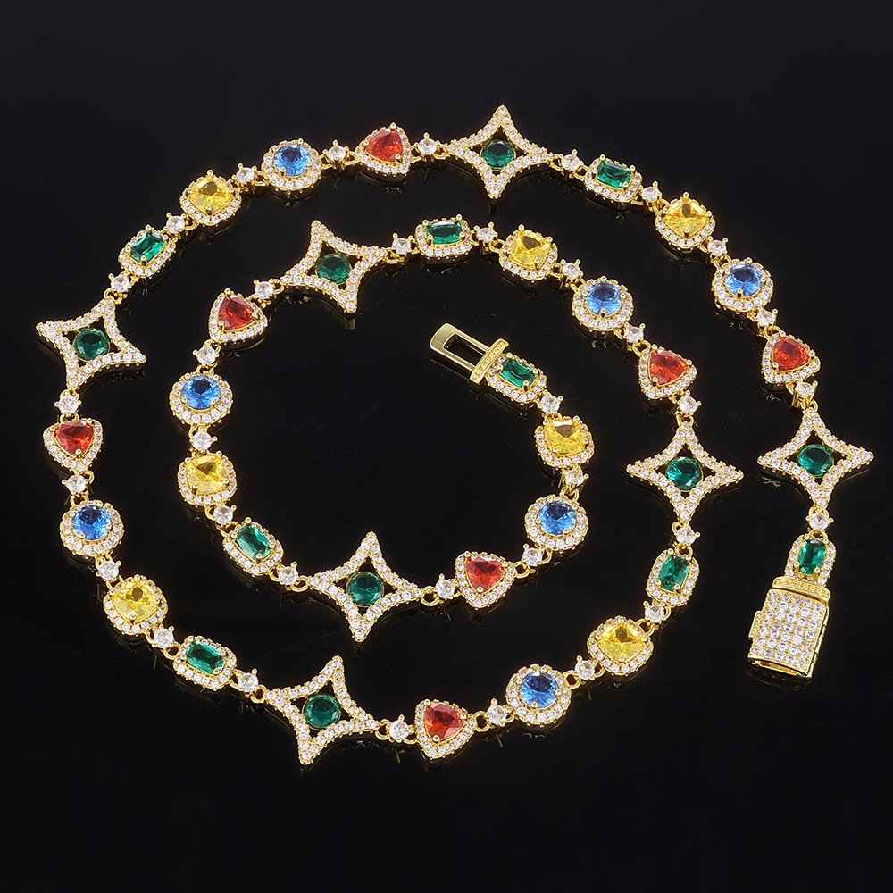 Necklace Hip-Hop Hot-Selling Colorful Gemstone Chain Zircon Men's Necklace Accessories High-End Jewelry Necklace
