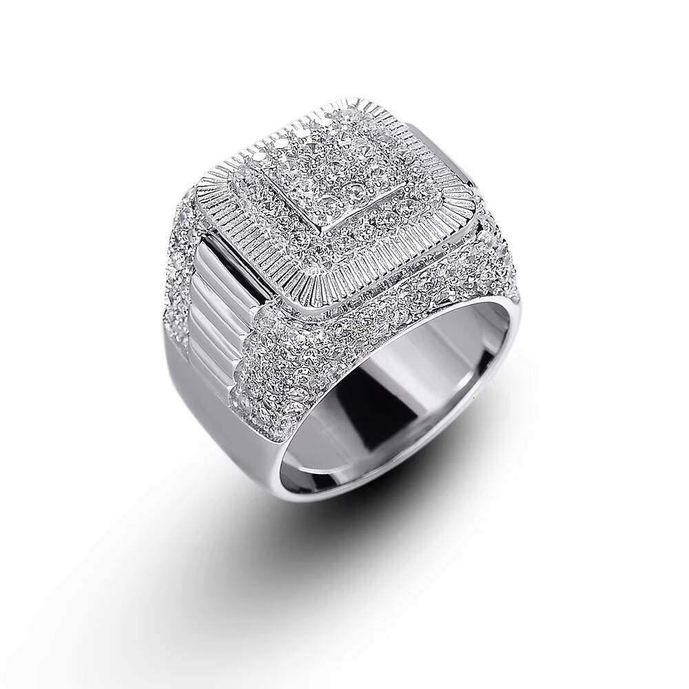 Fine Jewelry Iced Out Hip Hop Gold Plated Cuban Link Cross Ring Round Diamond Vvs Gra 925 Sterling Silver Moissanite Rings Men