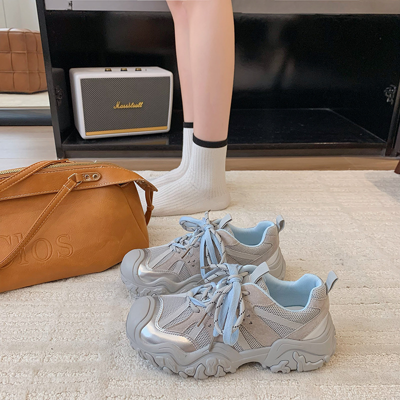 Haiyan Mein mein ice~2026 Autumn New High casual mountaineering shoes Women's mesh breathable thick soled ugly cute shoes