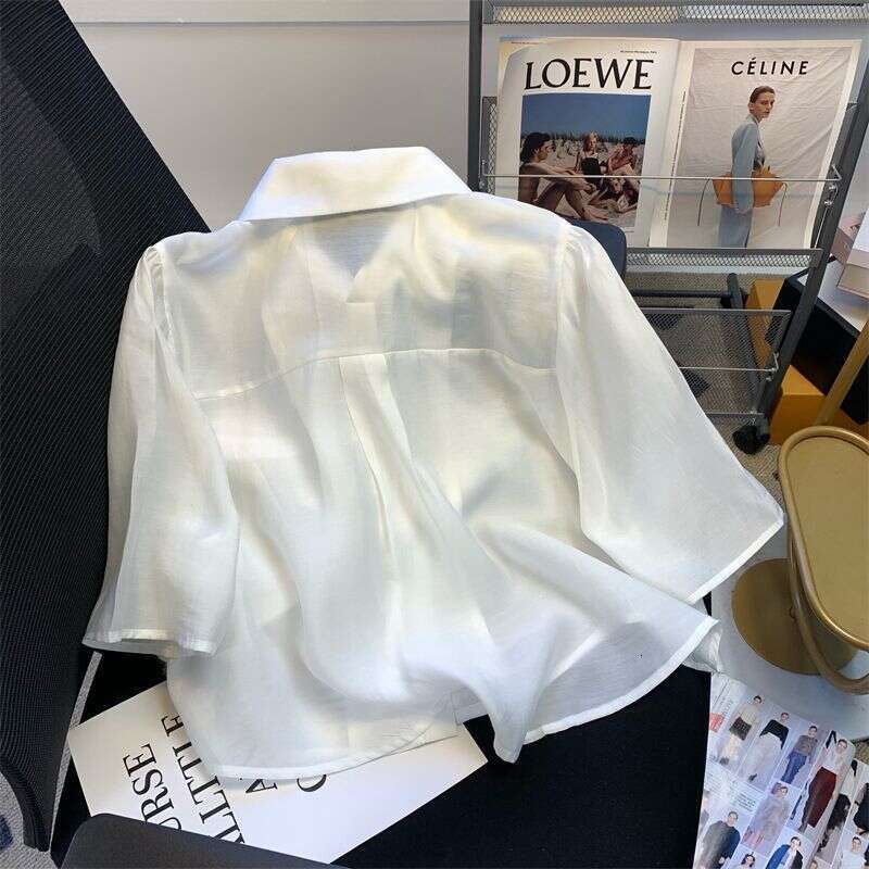 Summer Loose Pure Color Women's irt f Sve Button up Ne Design Casual Versatile Top for Office And Commute New Chinese Style frog button