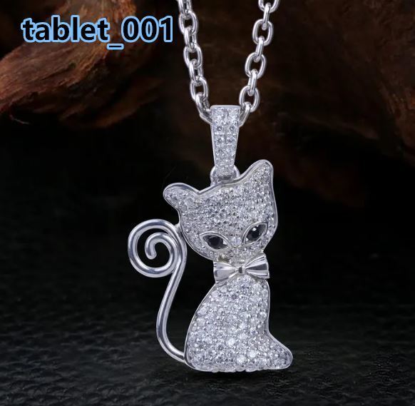 925 Sterling Silver VVS1 Moissanite Iced Cat Pendant Necklace for Women Girls Teens Hip Hop Jewelry for Cat Fine Pendants Charms