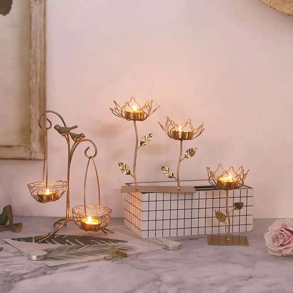 Wrought Iron Golden Bird Home Decor Candle Holders Wedding Decoration Accessories Candlesticks For Candelabro Centerpiece XJ260305