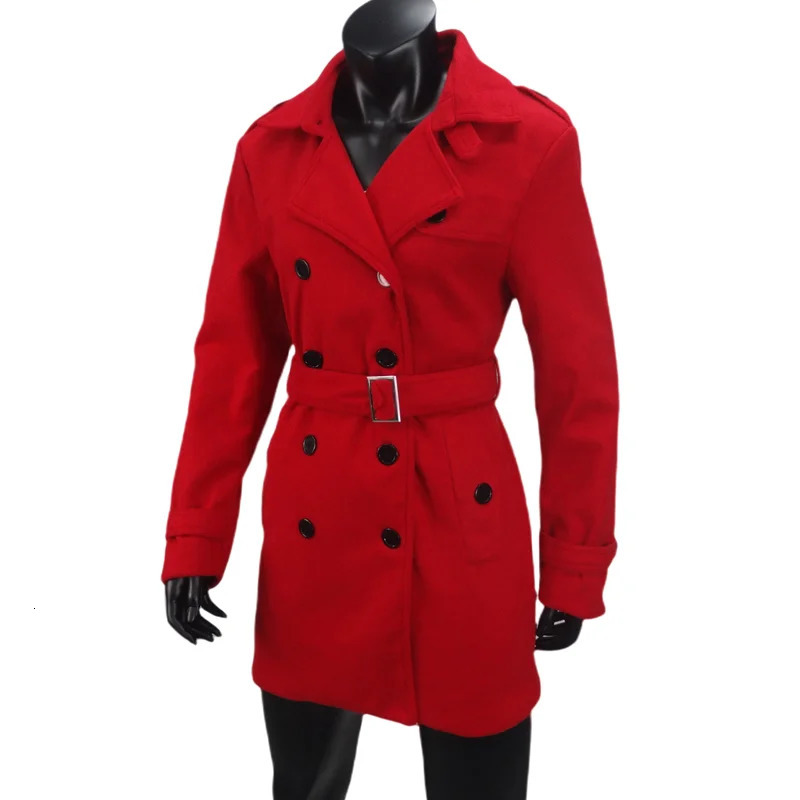 Womens Trench Coat Wool Blends Double Breasted Lining Jacket Belt Shoulder Badge Casual Coats Streetwear Clothing 260228