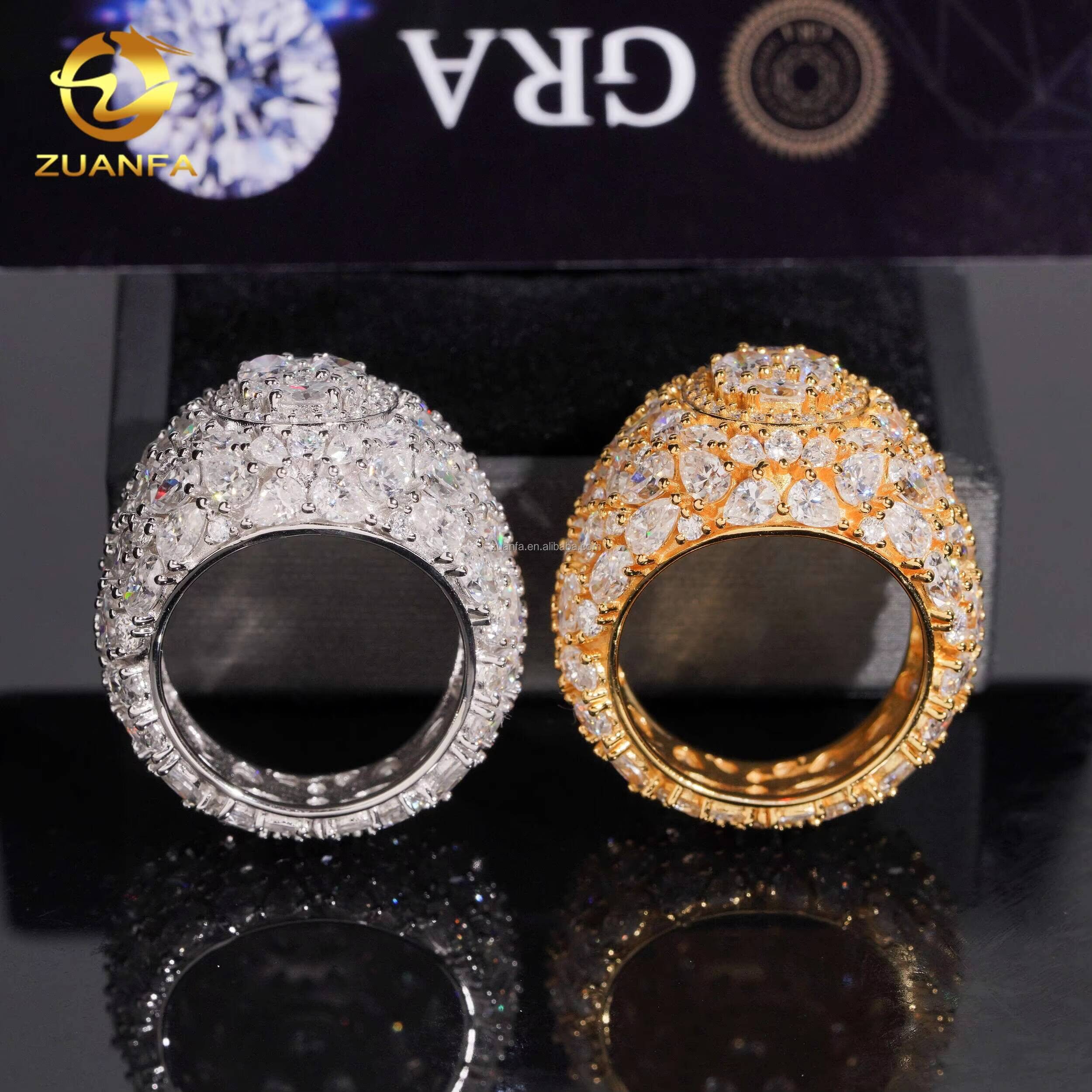 New Arrivals Bulk Stock Fashion Fully Iced Out Hip Hop OvalMarquisePear Vvs Moissanite Diamond 925 Sterling Silver Man Ring