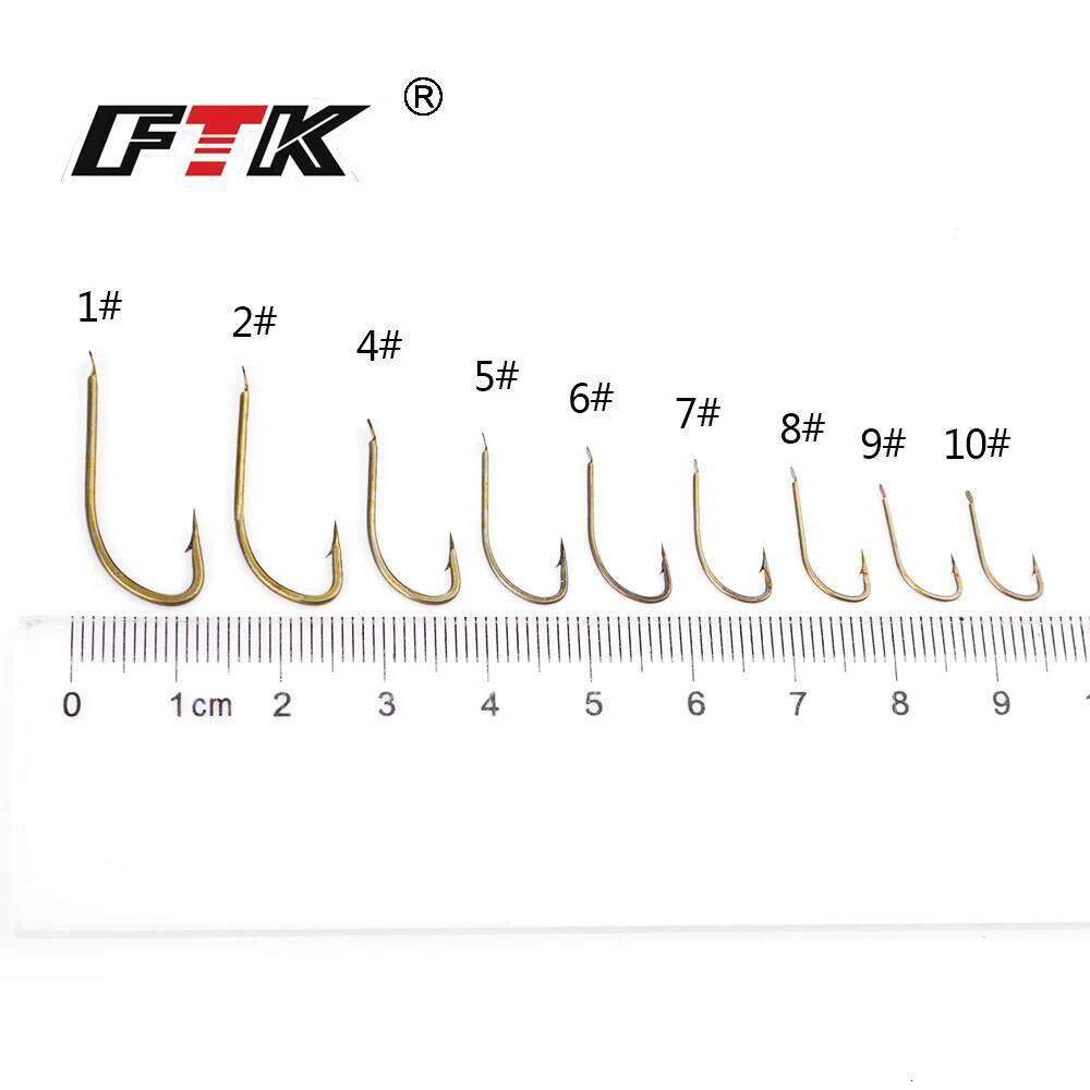 FTK Brown High Carbon Steel Barbed Hook 100Pcs/lot Size1#-10# Flatted Fishhooks for Carp Fishing Accessories S260305