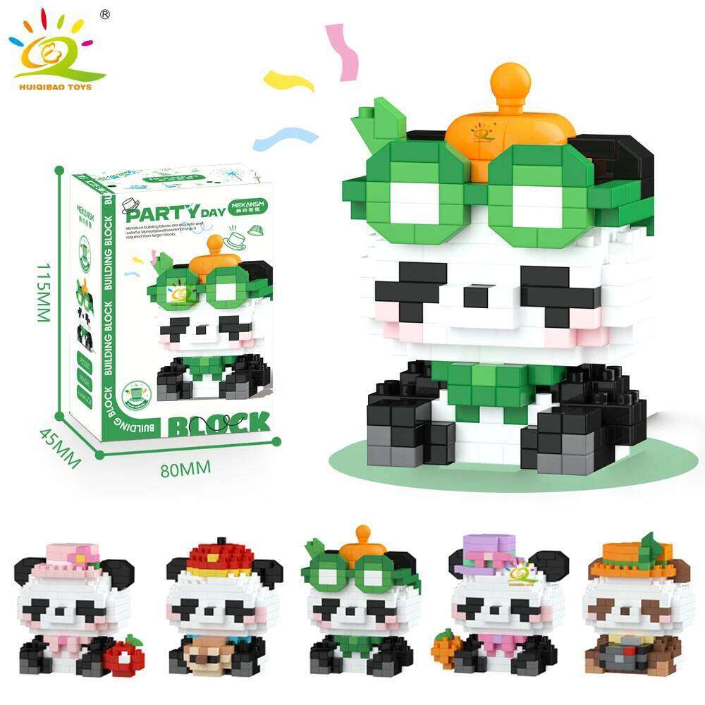 HUIQIBAO Mini Cute Panda Micro Building Blocks 3D Diamond Model Animal Bricks DIY City Construction Toys for Children Kids Gift Z260306