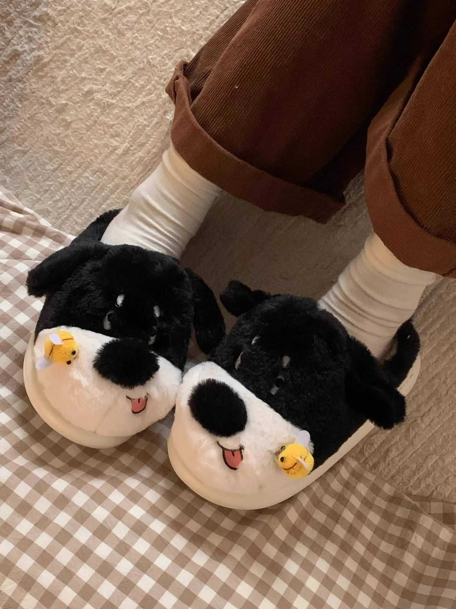 Unsiex Puppy Home Slippers 2025 Autumn Winter Cute Dog Fur Slippers Design Non Slip Plush Household Shoes For Men Women S260305