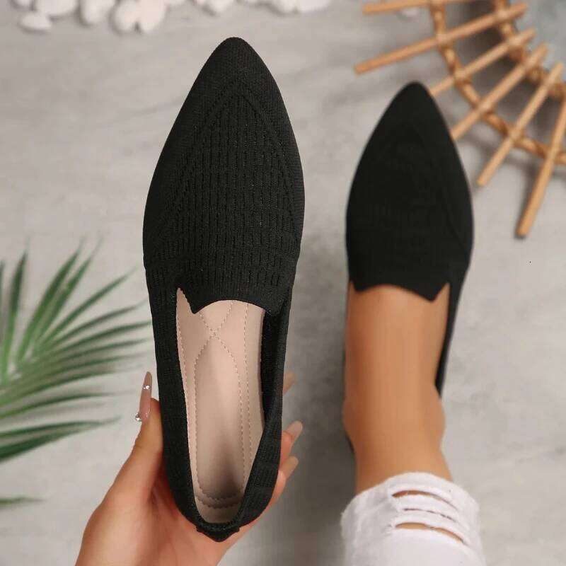 2025 New Pointed Flat Summer Solid Color Shallow Mouth Slip on Casual Mesh Breathable Women's Shoes