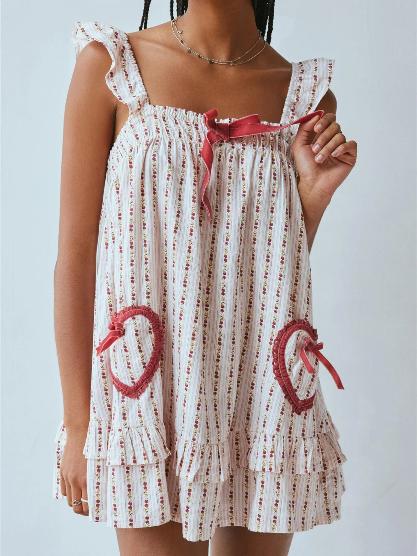 Gaono Women Y2K Tie Shoulder Mini Dress Bow Babydoll Ruffle Short Dress Summer Boho Floral Flowy Beach Sundress 260306