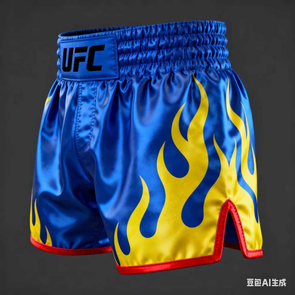 New Blue Flame Boxing Shorts Men Oversized Breathable Quick Drying MMA Training Shorts Octagonal Cage Fighting Sports Shorts X260306