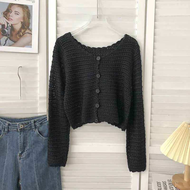 Crochet Cardigan for Women Sheer Openwork Knit Long Sleeve Button Up Crop Top Teen-girl Shrug Cardigan Autumn Spring Y2K Outfit M260306