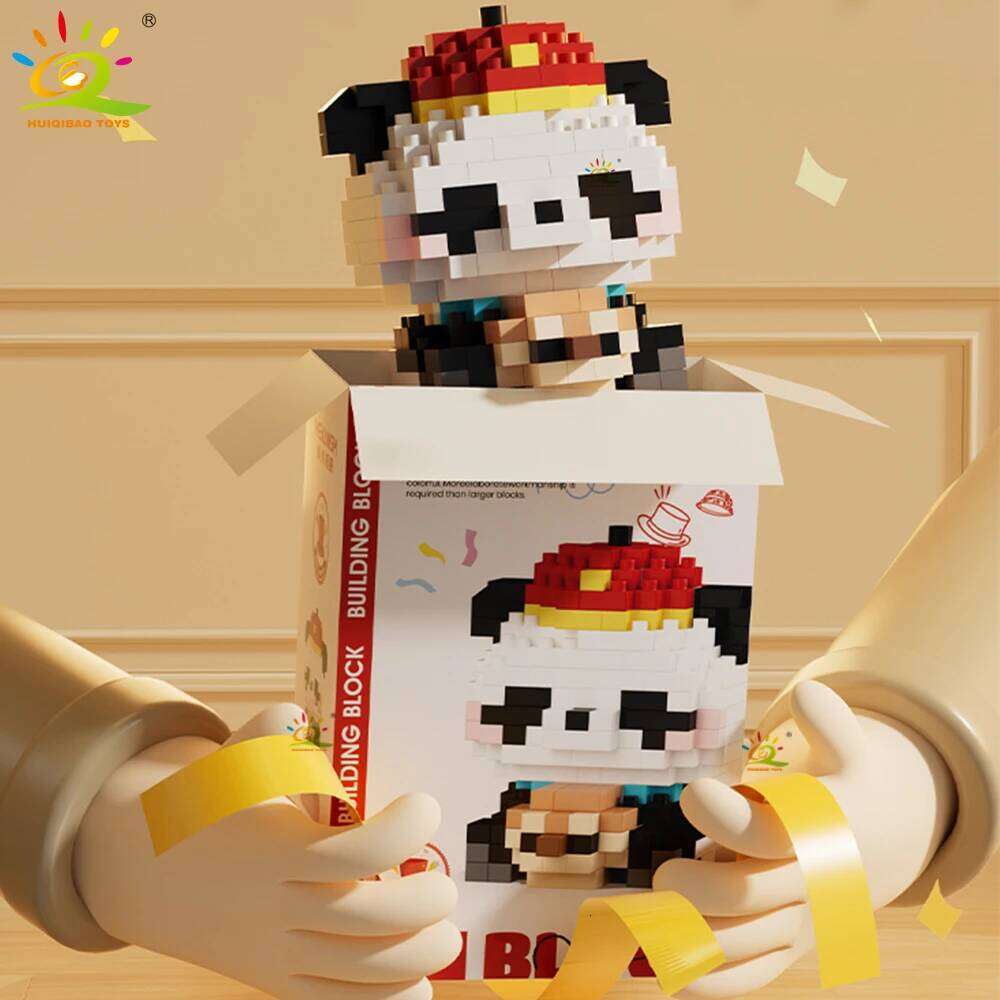 HUIQIBAO Mini Cute Panda Micro Building Blocks 3D Diamond Model Animal Bricks DIY City Construction Toys for Children Kids Gift Z260306