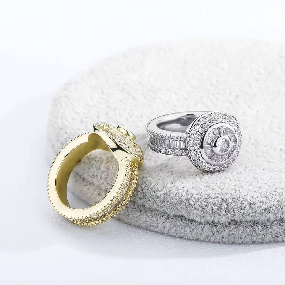 New Iced Out Baguette Zircon Rings Brass Real Gold Plated High Quality Hip Hop Lab Diamond Punk Jewelry for Men Women Party Gift