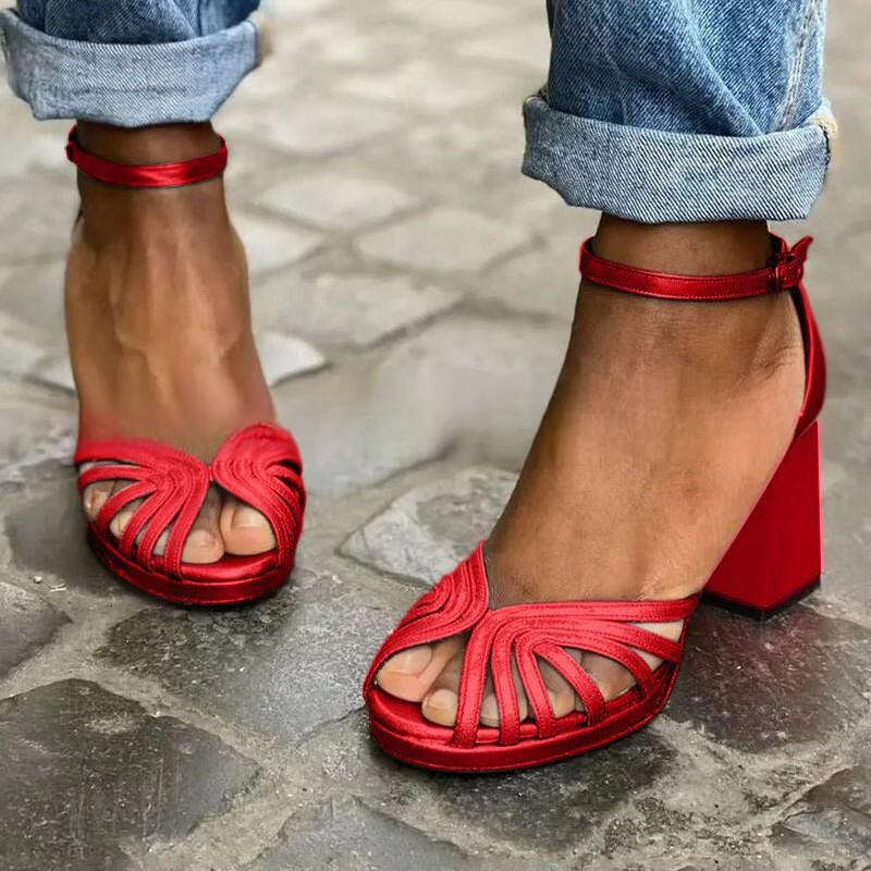 Wish Summer High Heeled Fashion Peep Toe Women S Shoes Large Size Open Toe Buckle Strap Sandals