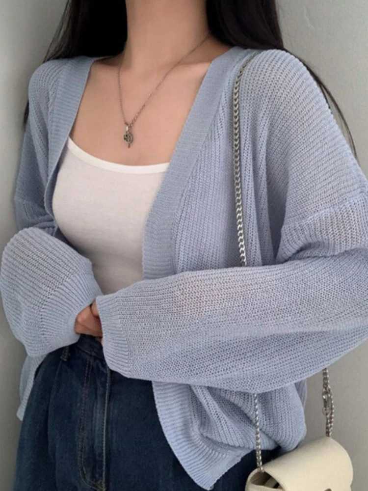 2026 Thin White Cardigan Women Summer Sunscreen Lace-up Knitwear Tops Lady Korean Style Casual Long Sleeve Sun Protected Top M260306