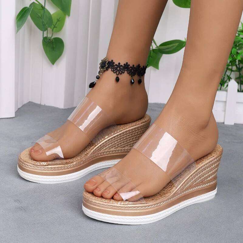 Transparent PVC Wedge Heels Sandals Women Summer Fashion Chunky Platform Slippers Woman Anti Slip Thick Sole Beach Slides Shoes