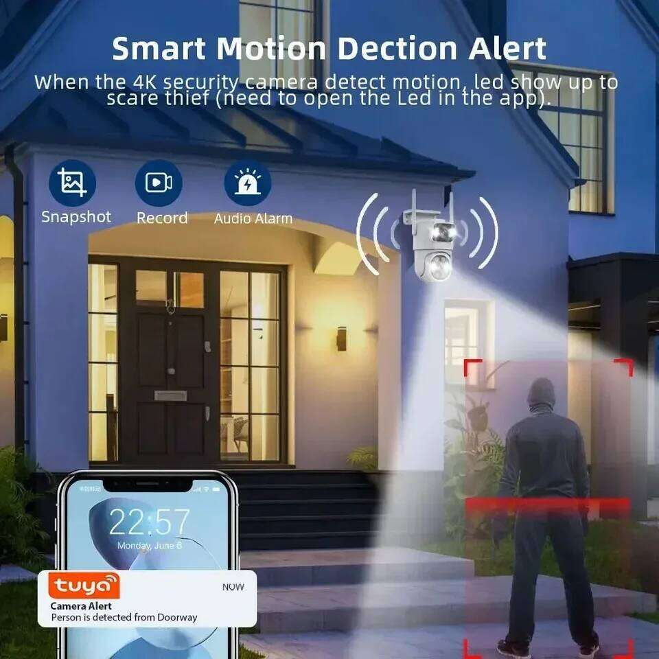 Tuya Wifi IP 8K with Alaxa Google assistant NVR Lens Camera PTZ Outdoor 4K Dual Screen Auto Tracking Night mod 26W0306