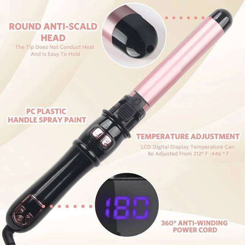 Automatic 1.1inches Rotating Iron with LED Display Fast Heating Curling Wand Hair Curler for Home&Travel Use 26Y0306