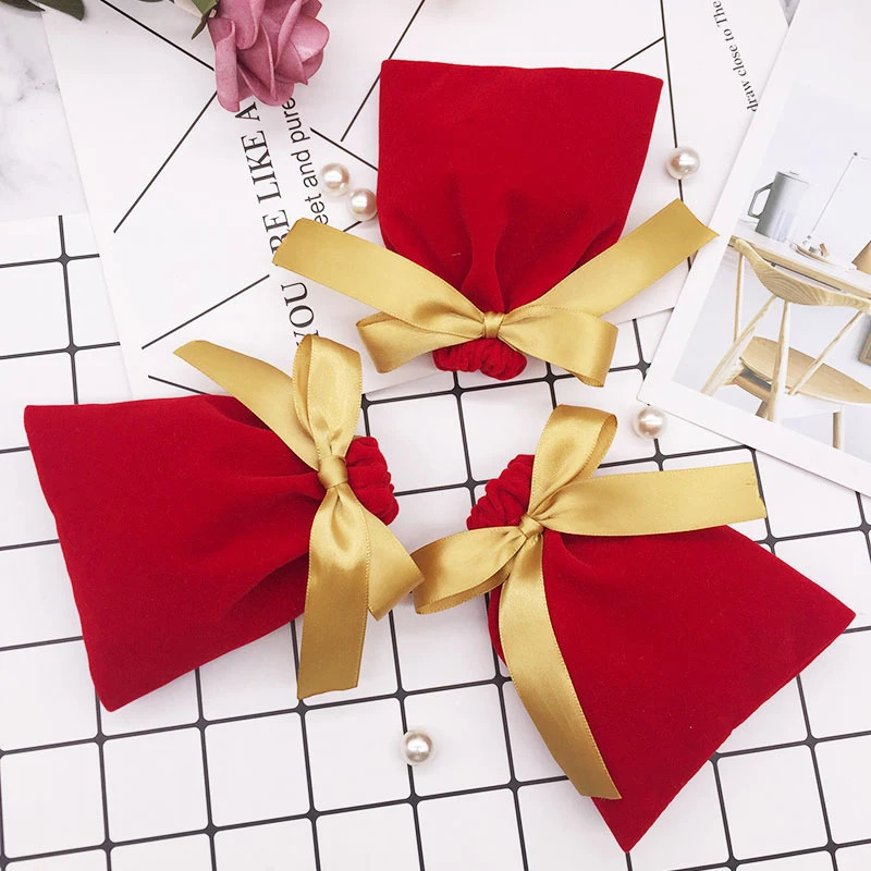 50pcs Jewelry Velvet Bags With Ribbon Flannel Pouches Wedding Candy Gift Packing Cosmetic Party Decoration extra fee Custom 260302
