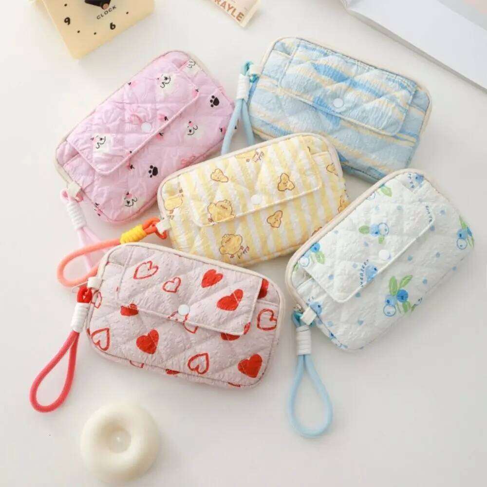 Cute Cartoon Printing Coin Purse Flip Large Capacity Headphone Bag with Lanyard Card Bags C260304