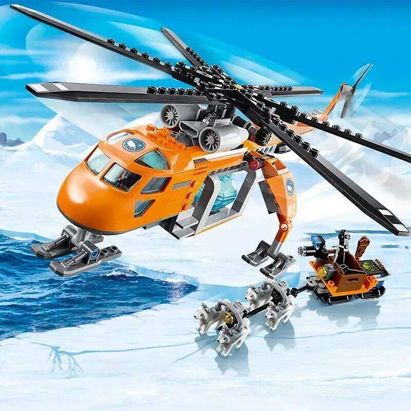 Suitable for urban series polar lifting helicopter building blocks Arctic airplane boy assembling toys Christmas gifts Z260306