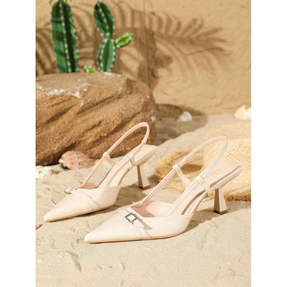 2025 Women's Fashion Pointed-Toe Slingback Low-Cut High Heels for Spring and Summer