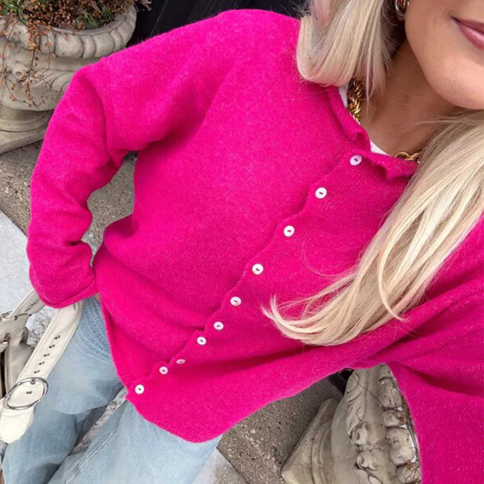Knit Cardigan for Women Fashionable Versatile Solid Color Long Sleeve Loose Button Down Sweater Y2K Winter Fall Streetwear M260306