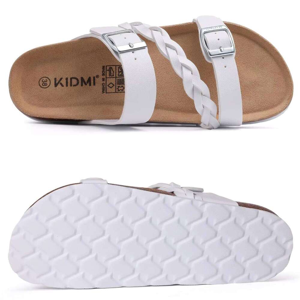 Litfun Fashion New Summer Double Buckle Women's Beach Sandals Cozy Cork Walking Slippers With Arch Support