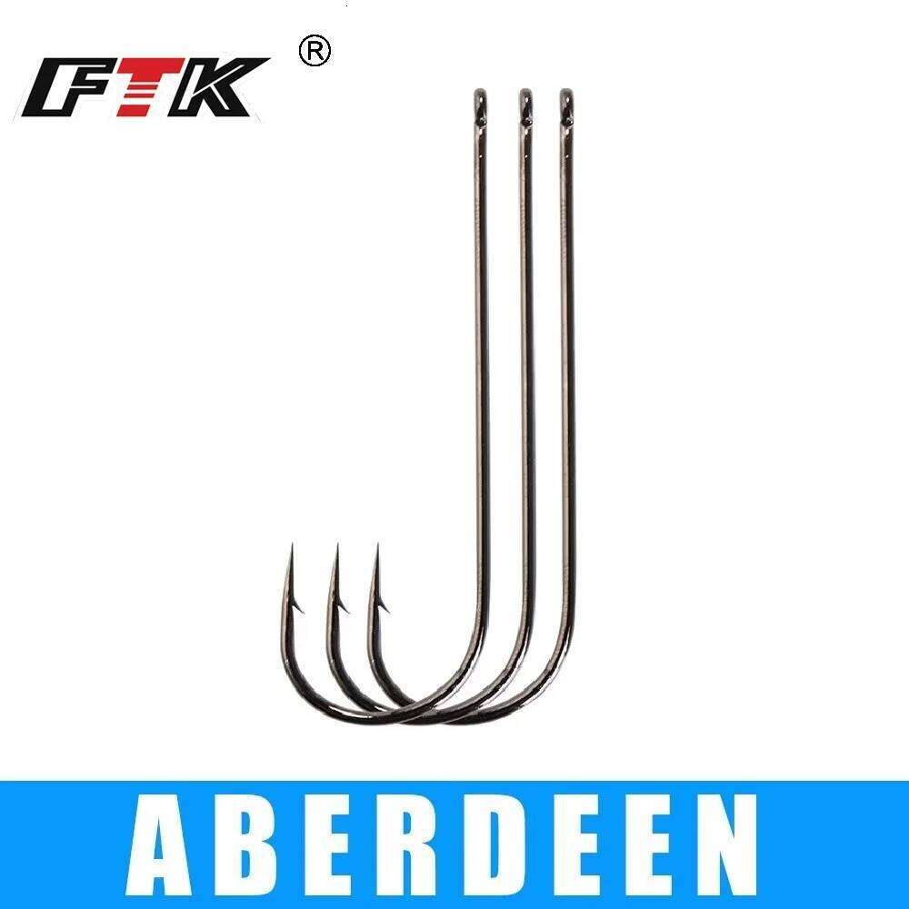 FTK 5-9pcs ABERDEEN With Ring 4/0-10# High Carbon Steel Barbed Fishhook Jig Carp Fishing Lure Worm Hook S260305