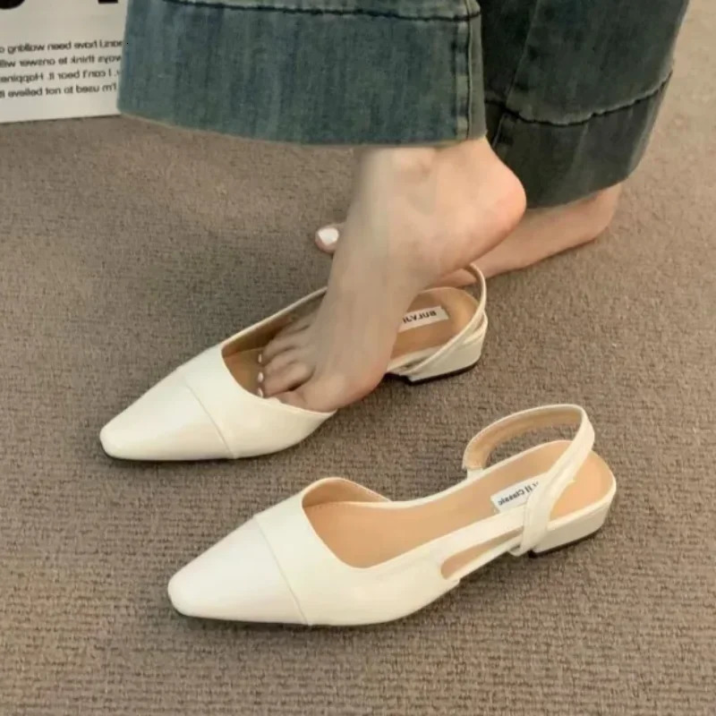 Womens Summer Simple Solid Color Baotou Sandals Casual Versatile Office Sexy Pointed Ladies Low-heeled Shoes Mujer Zapatos 260303