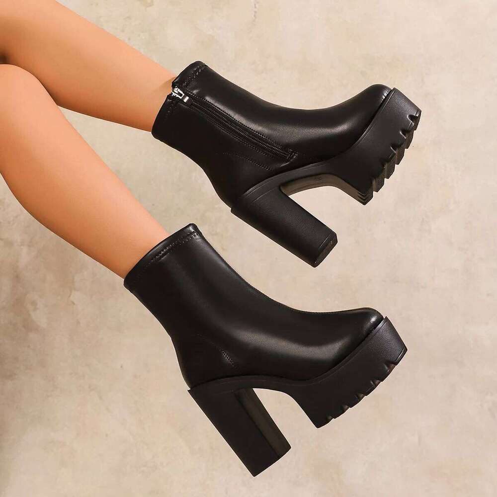 Womens Thick Sole Wide Heel Designer Fashion Platform Ladies High Quality Luxury Women Leather Boots Shoes