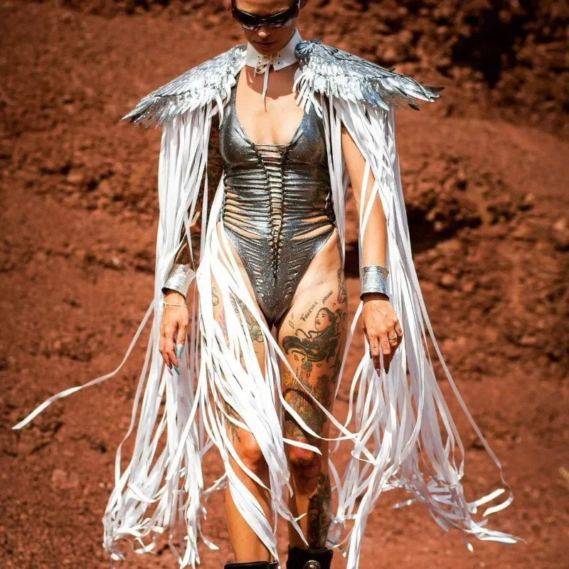 CPSYMYM Gothic Sequin Fringe Tassel Wings Cover Ups Unisex Y2K Cosplay Costumes Capes Streetwear Beach Party Shawl Cloak 260228