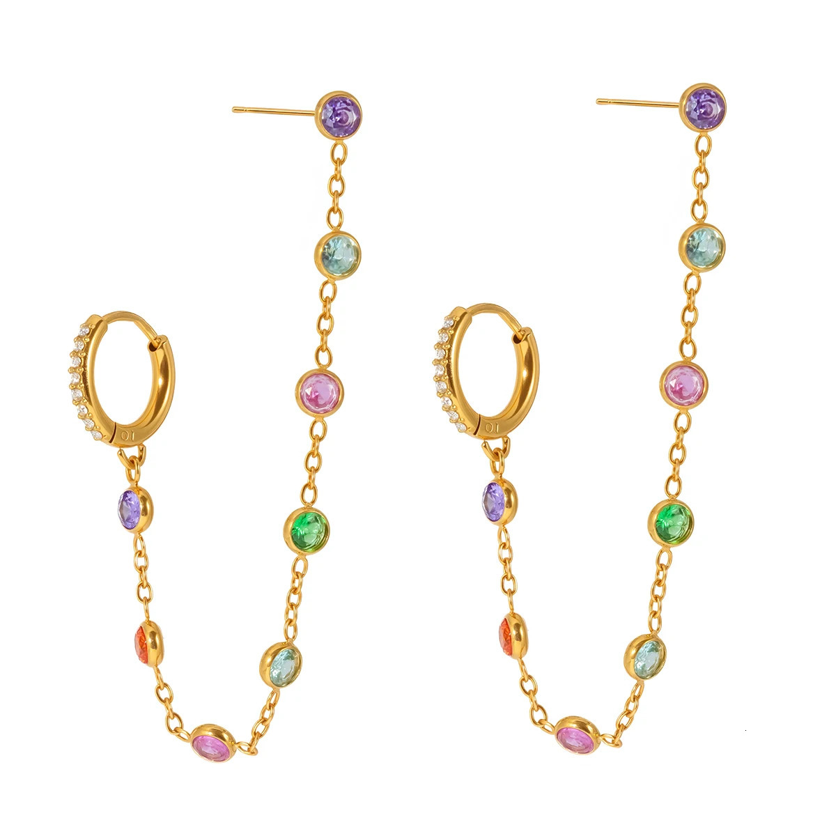 Youthway Colorful Round Zircon Tassel Earrings For Women Minimalist 18K Gold PVD Plated Stainless Steel Earrings Fashion Jewelry 260303