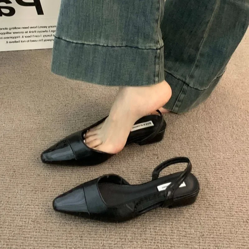 Womens Summer Simple Solid Color Baotou Sandals Casual Versatile Office Sexy Pointed Ladies Low-heeled Shoes Mujer Zapatos 260303