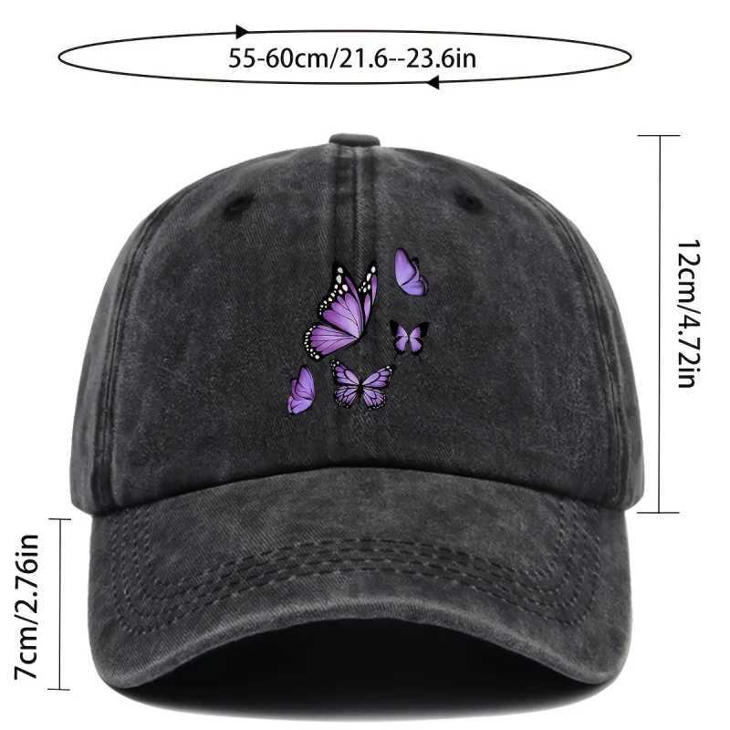 New Simple Versatile Butterfly Print Washed Vintage Soft Top Sunshade Baseball Cap Unisex Baseball Cap S260306